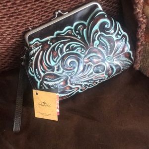 PATRICIA NASH Turquoise Savena Wristlet Clutch Bag